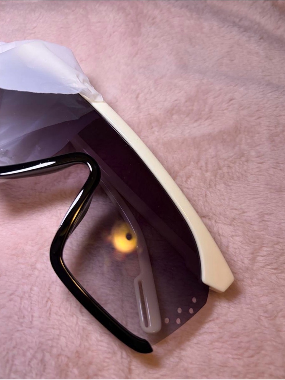 Black and White Shield Sunglasses with Purple Gradient Lenses